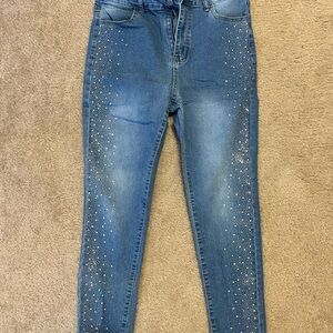 Blue Denim Women's Jeans with Embellishments